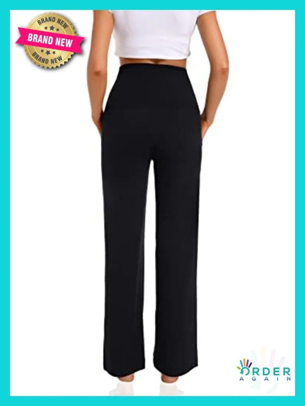 Wide Leg Maternity Pants Over Belly Work Casual Trousers with Pockets - Picture 2 of 6